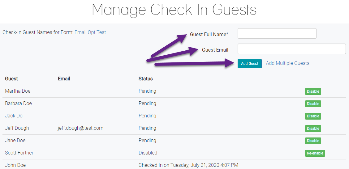 Add a Check-In Guest