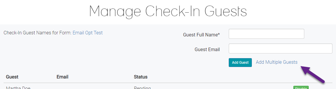 Manage Check-in Guests